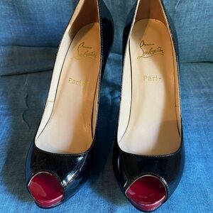 Christian Louboutin Glossy Black Peep-Toe Heels